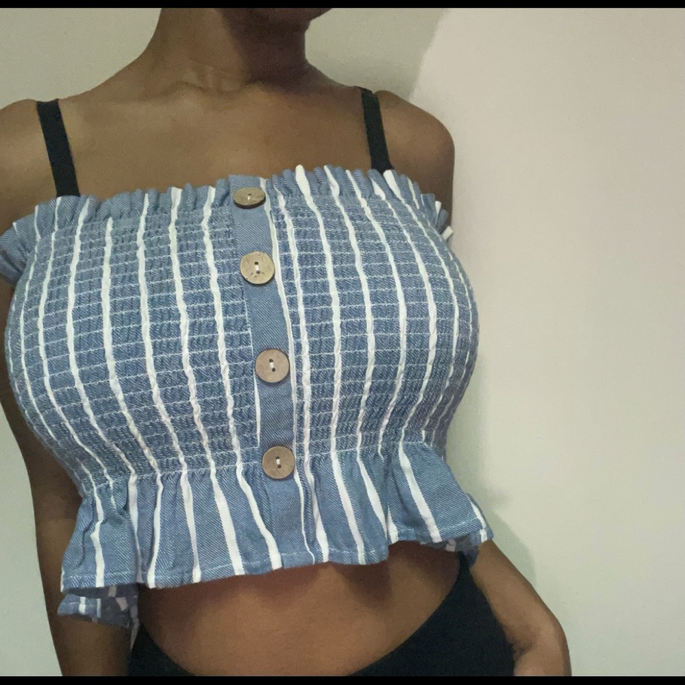 Striped Babydoll button down crop top